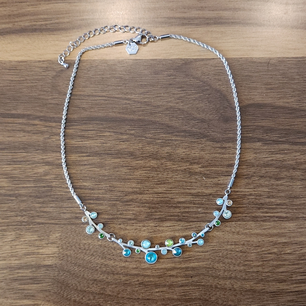 Touchstone Crystal Silver-Tone Blue & Green Crystal Necklace